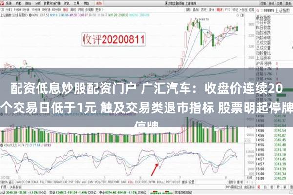 配资低息炒股配资门户 广汇汽车：收盘价连续20个交易日低于1元 触及交易类退市指标 股票明起停牌