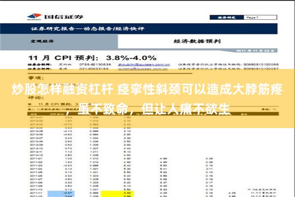 炒股怎样融资杠杆 痉挛性斜颈可以造成大脖筋疼，虽不致命，但让人痛不欲生