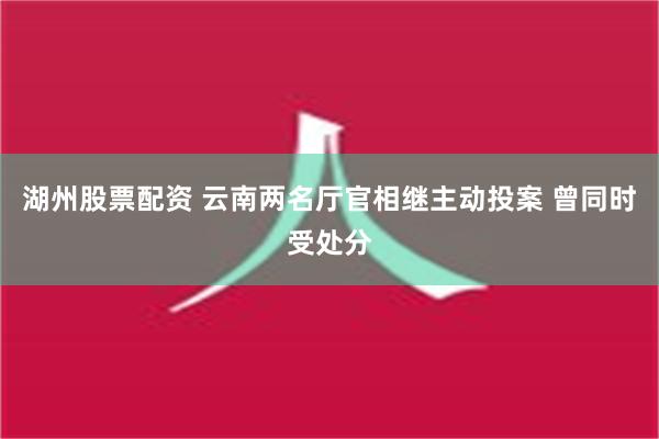 湖州股票配资 云南两名厅官相继主动投案 曾同时受处分