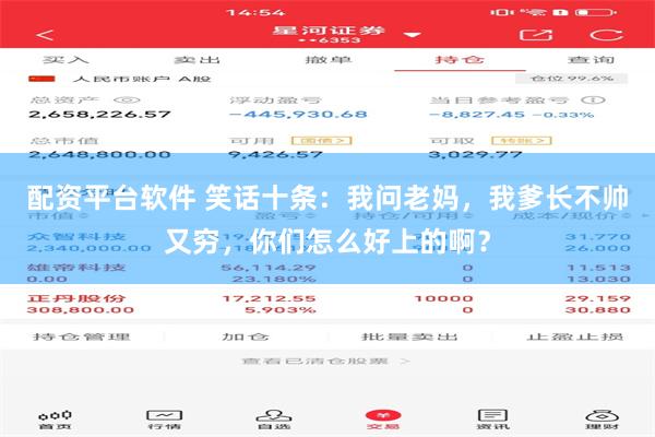 配资平台软件 笑话十条：我问老妈，我爹长不帅又穷，你们怎么好上的啊？